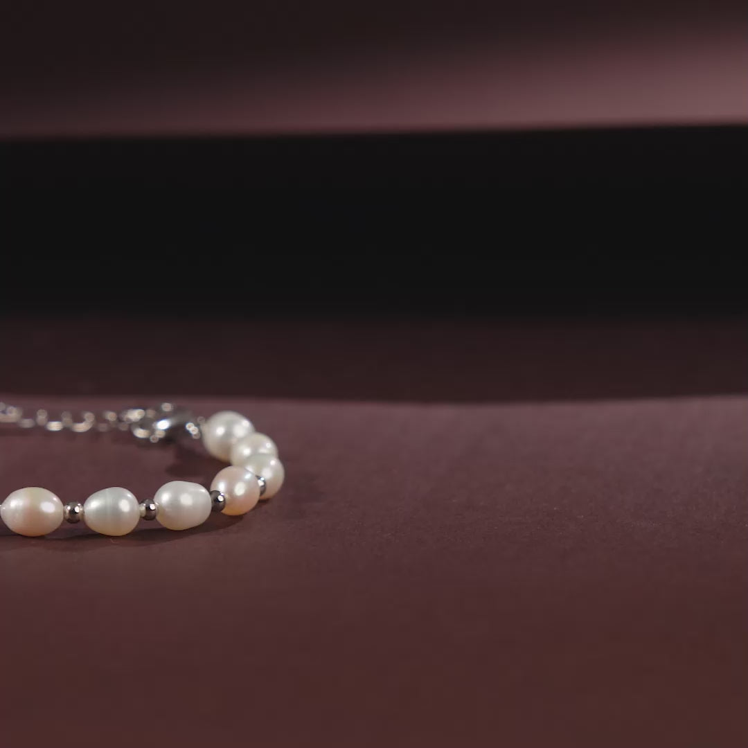 CZ Accent Pearl Bracelet (Freshwater Pearl Bracelet with Silver Accents)