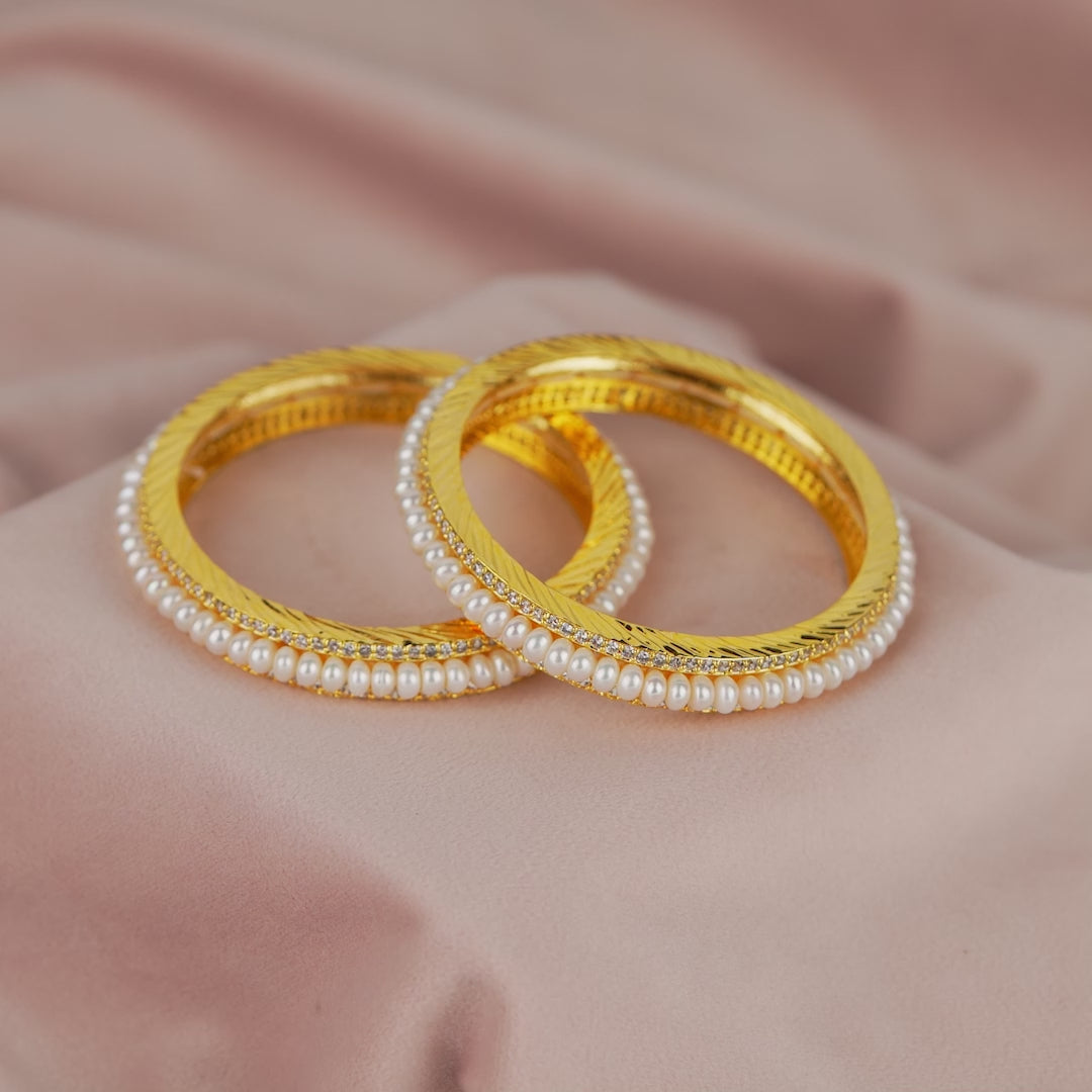 Fresh Water White Button Pearls and CZ Bangles