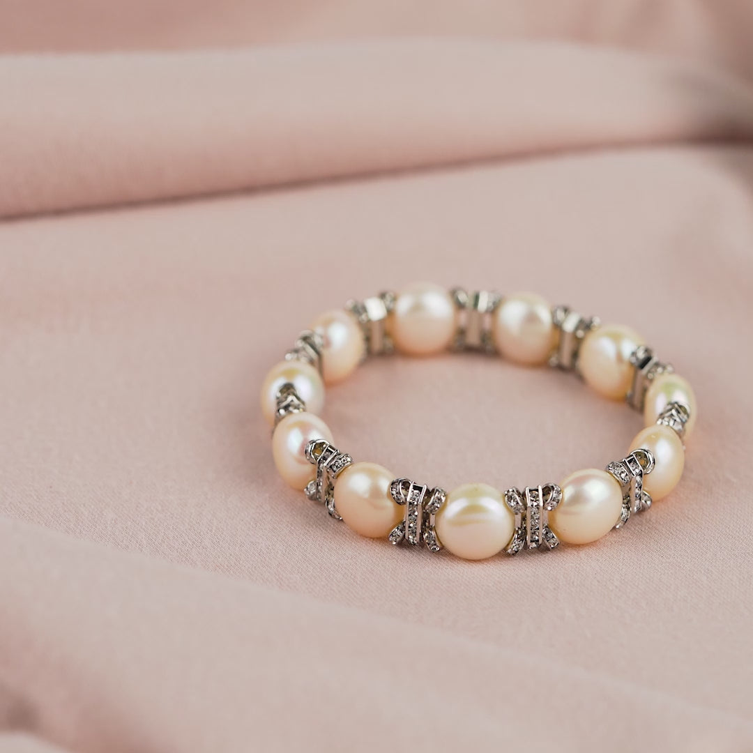 Silver Link Freshwater Pearl Bracelet
