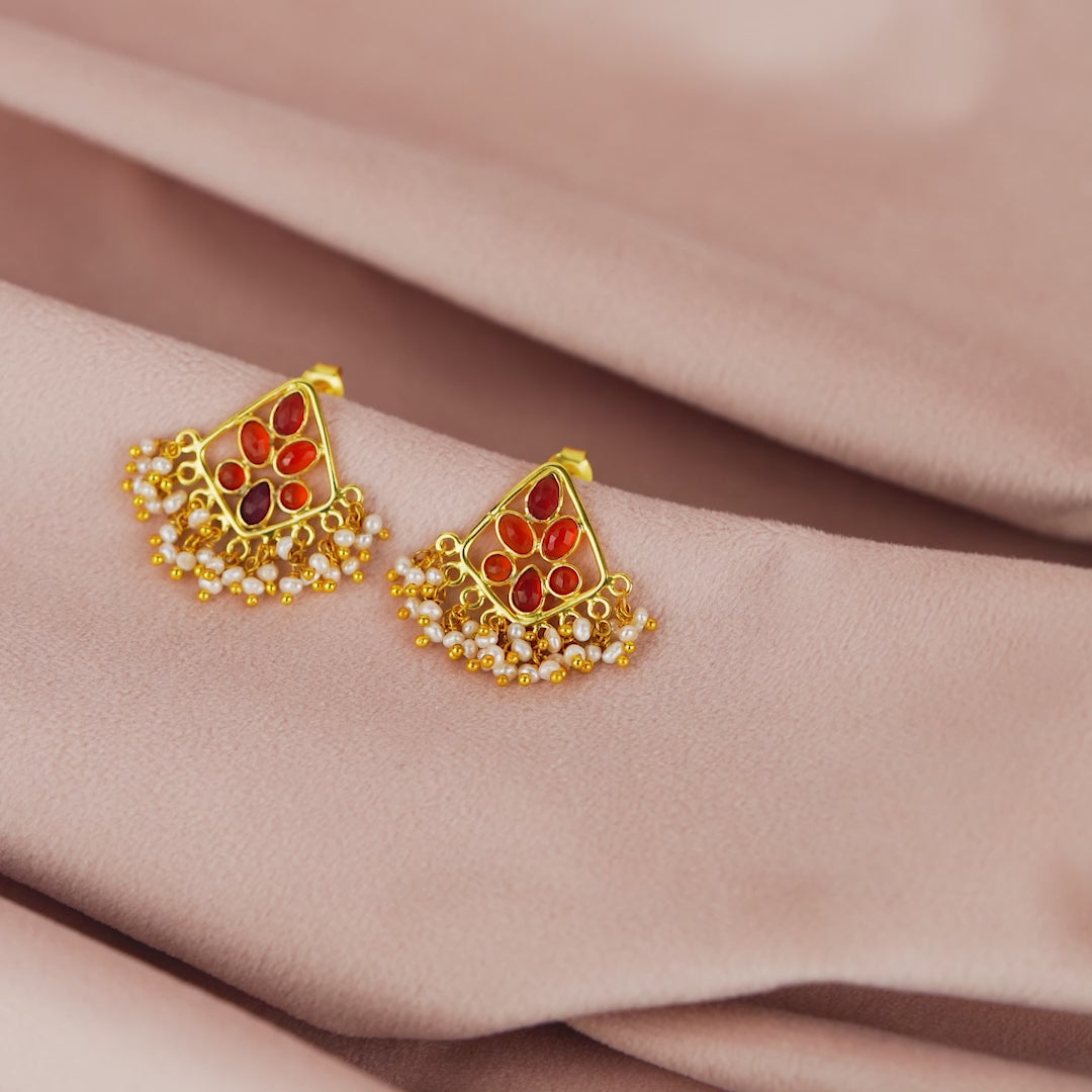 Pearl Blossom Earrings paired with colored stones