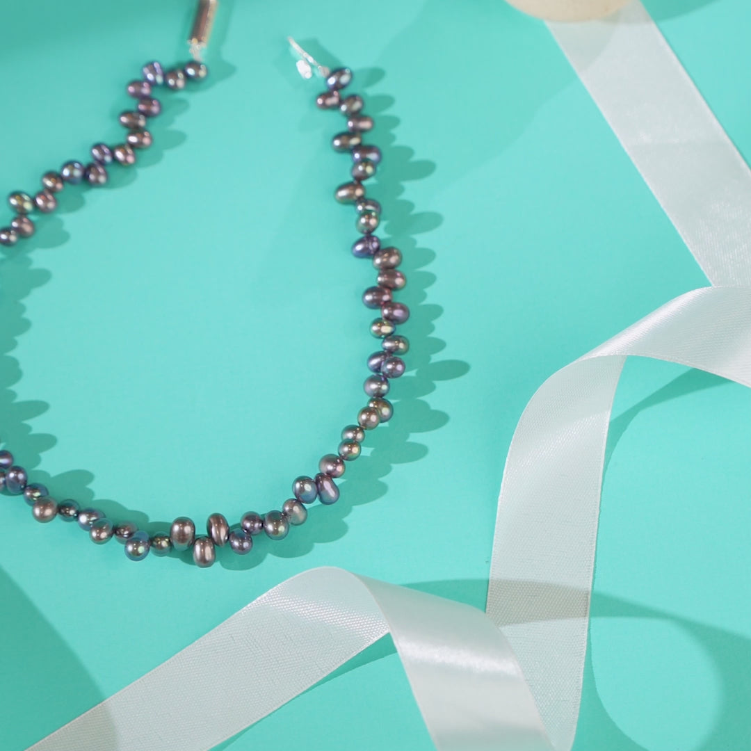 Single Strand Black Freshwater Rice Pearl String