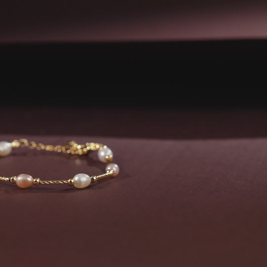 Blush & Ivory Pearl Chain Bracelet (Freshwater Pearl Bracelet with Gold-Plated Accents)
