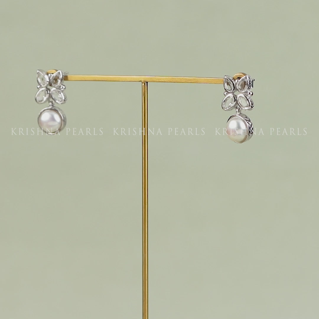 Silver Butterfly & Freshwater Pearl Drop Earrings – Perfect for Office Wear