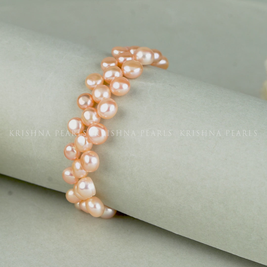Handcrafted Peach Color Freshwater Pearl Mesh Bracelet