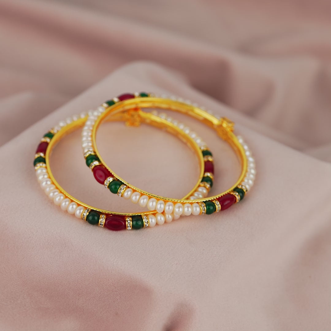 Pearl Bangles set with colored stones and czs