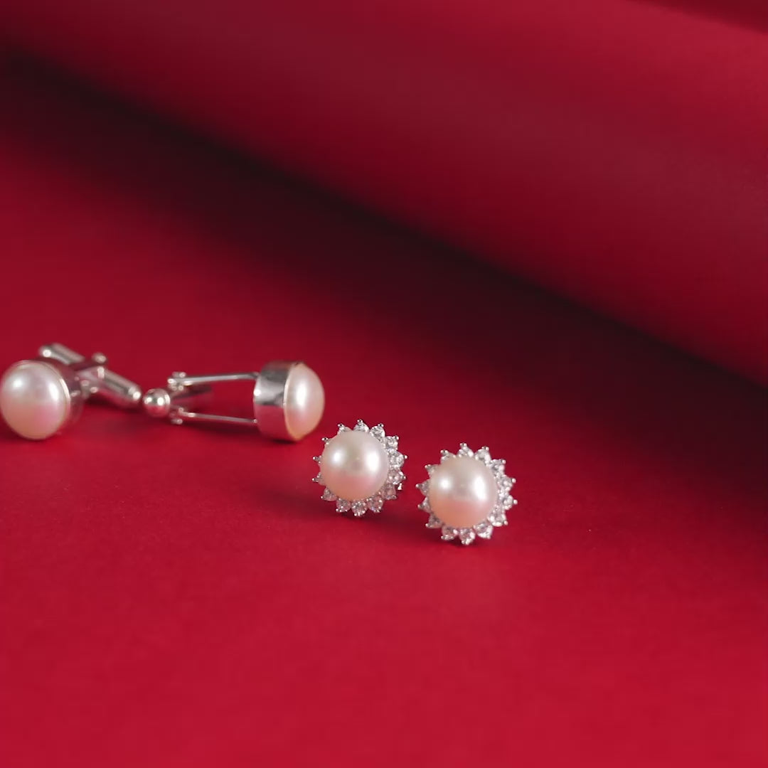 Pearl Radiance Gift Set (Pearl Stud Earrings & Pearl Round Cufflinks)