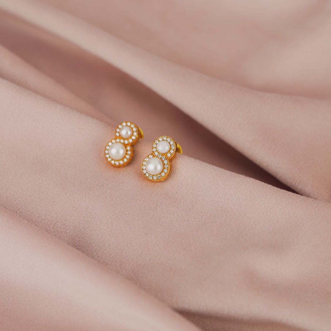 CZ-Stone Pearl Stud Earrings