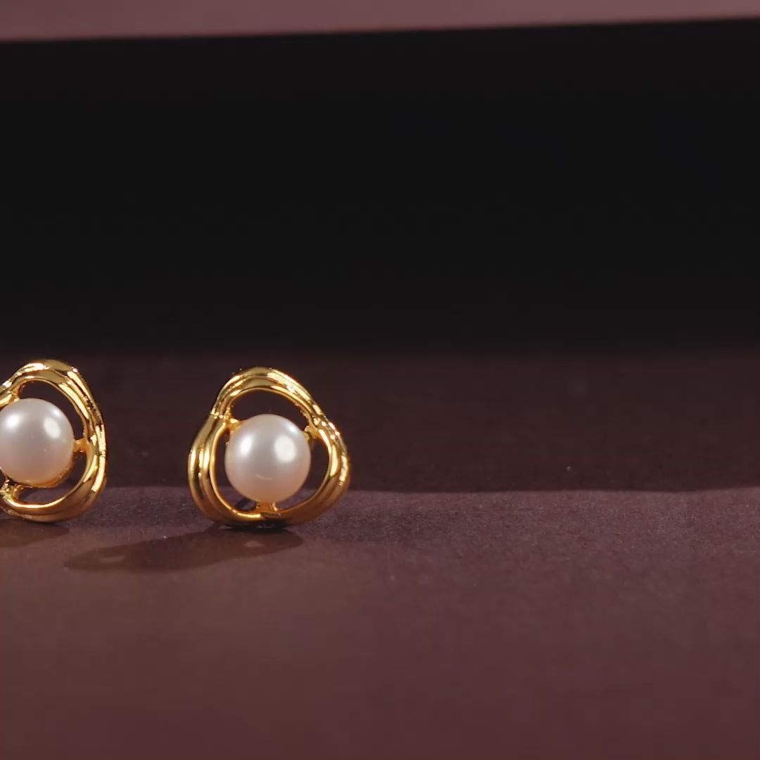 Golden Loop Pearl Studs (Freshwater Pearl Stud Earrings in Gold-Plated Silver)