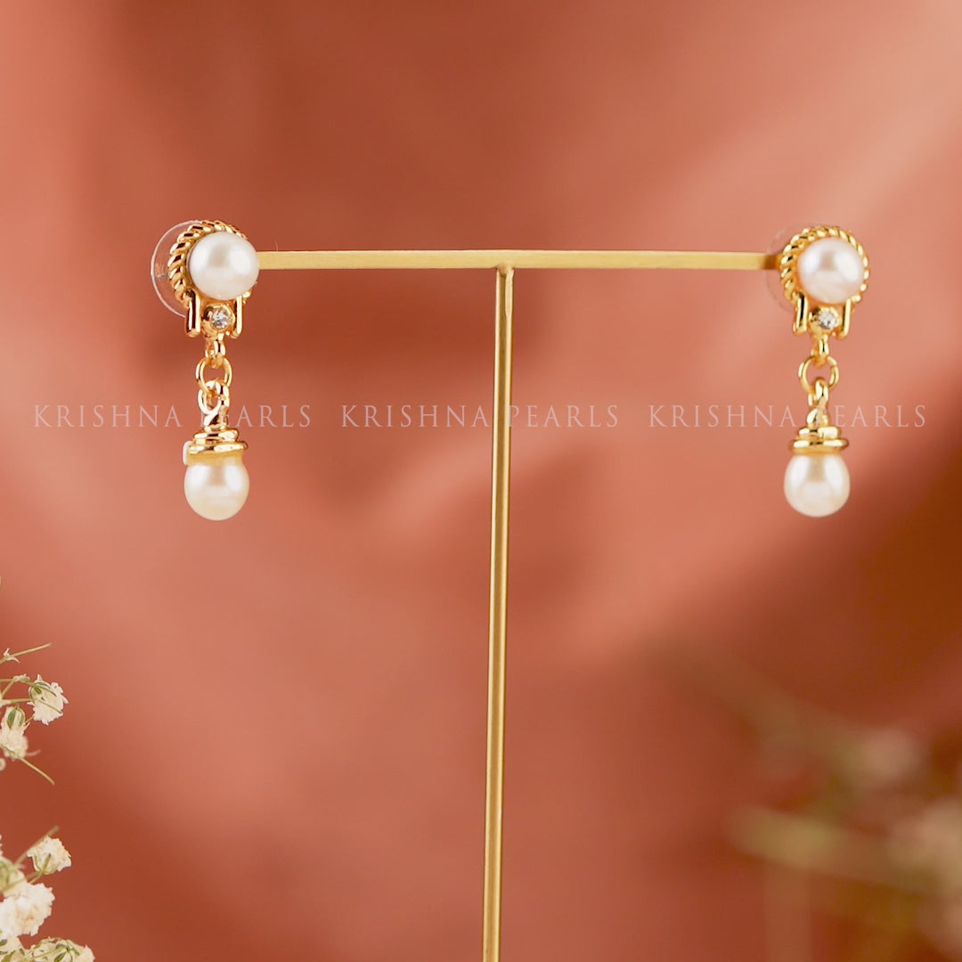 Pearl Drop Earrings with gold finish