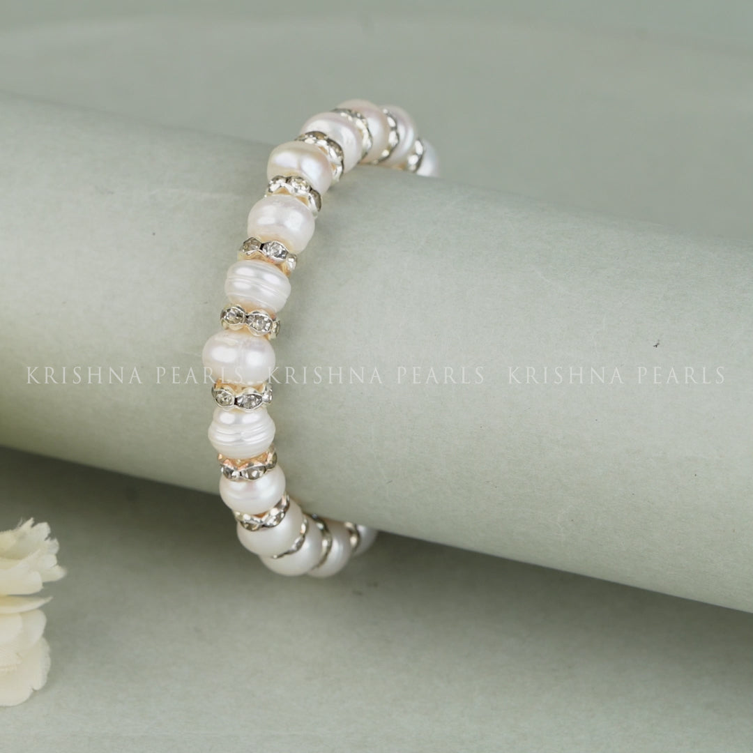 Handcrafted Freshwater Pearl Bracelet with Stone Accents