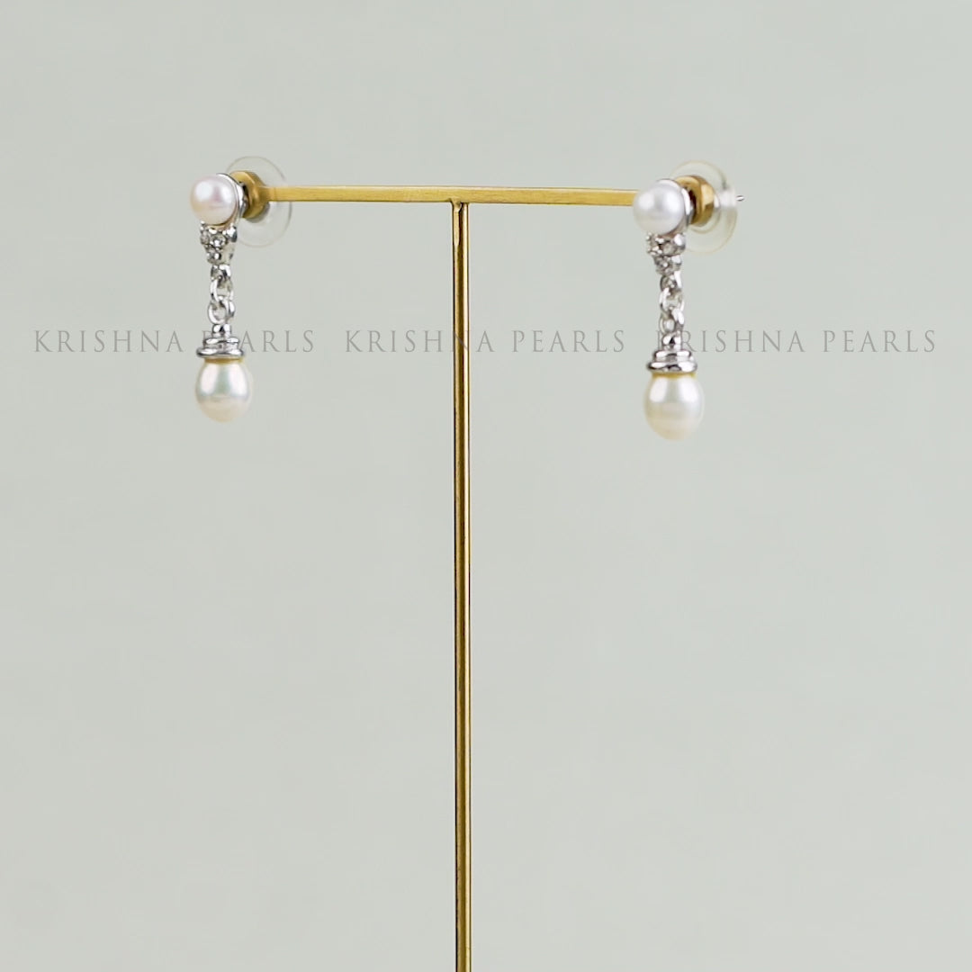 Freshwater Pearl Drop Earrings with Intricate Top