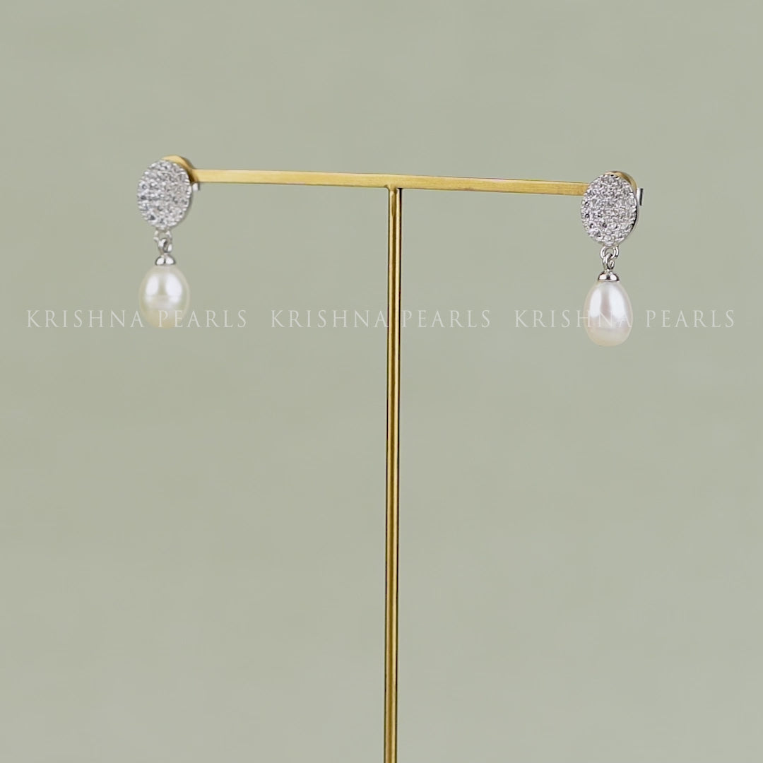Elegant White Freshwater Pearl & Silver Shini Earrings