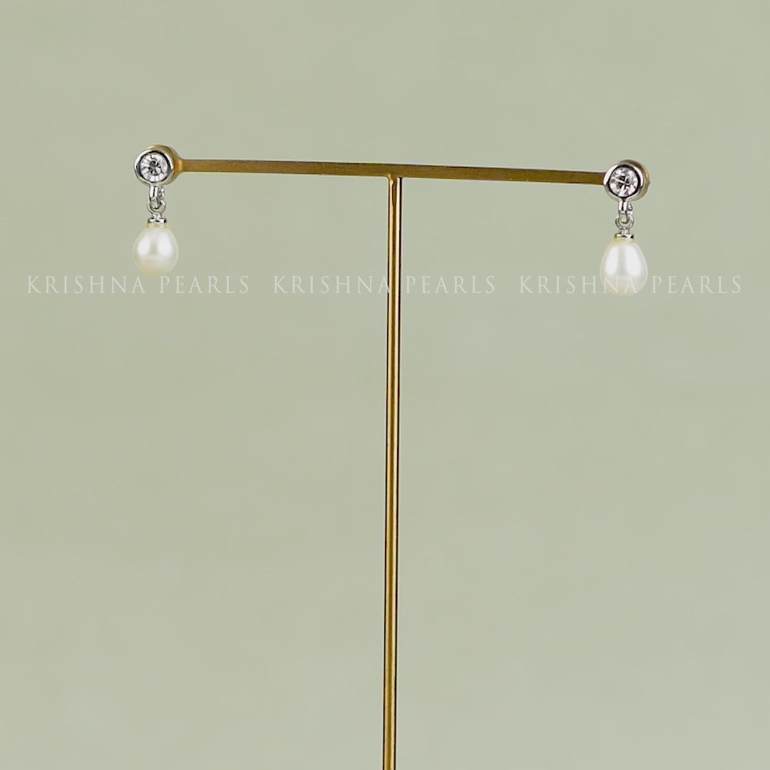 Sparkling Shini Pearl & Stone Silver Danglers