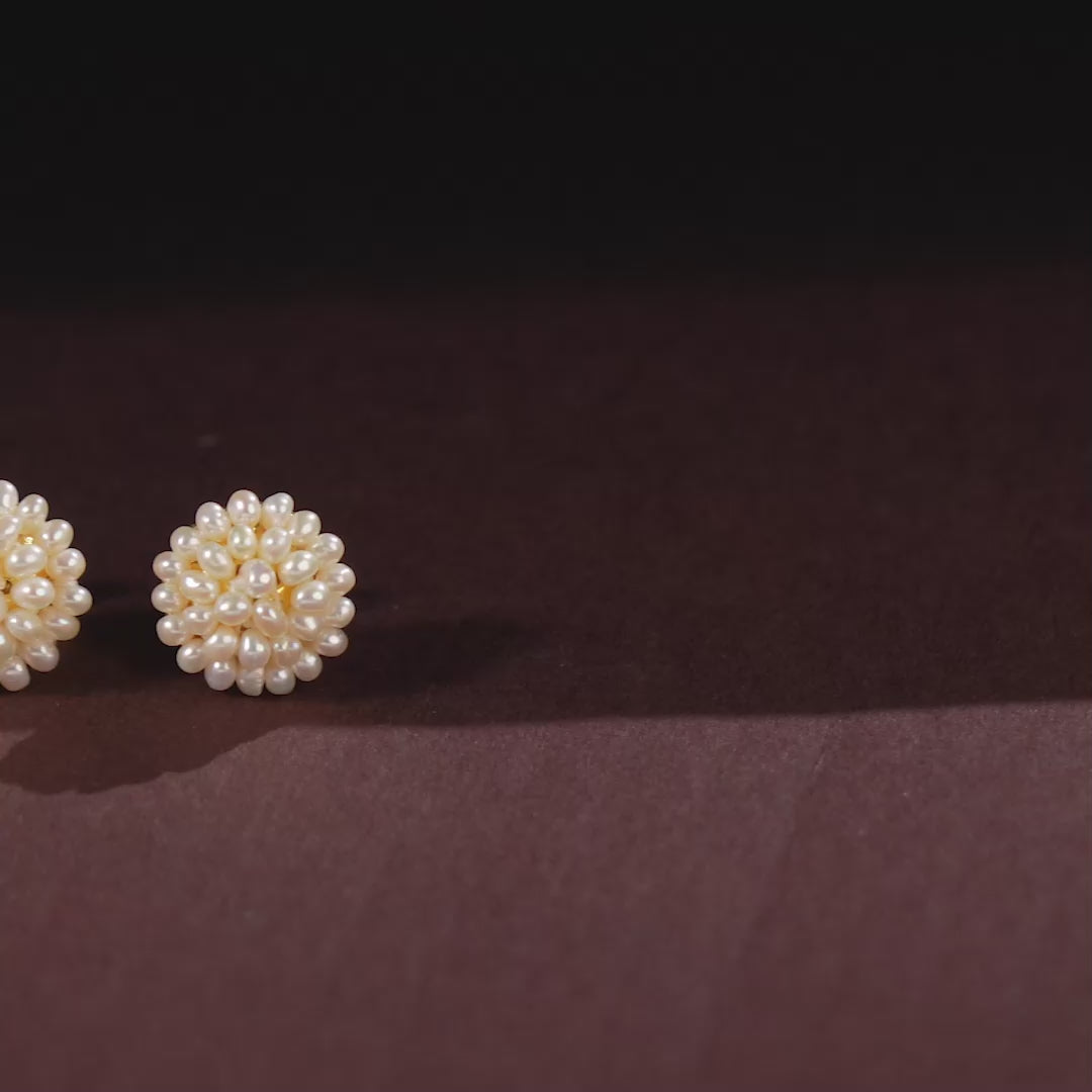 Ivory Bloom Pearl Stud Earrings (Handcrafted Freshwater Pearl Stud Earrings)