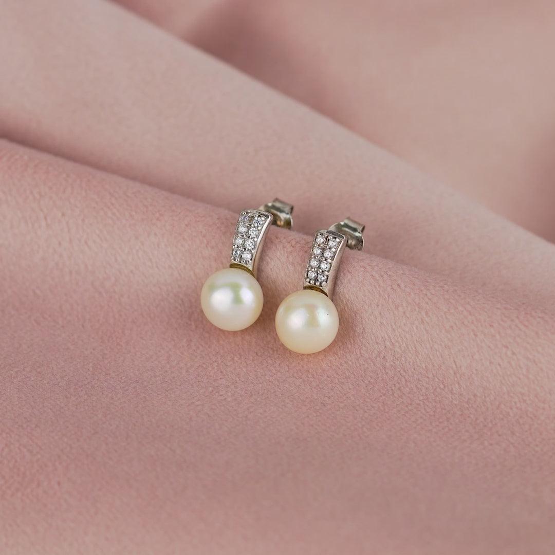 CZ and Button Pearl Studs
