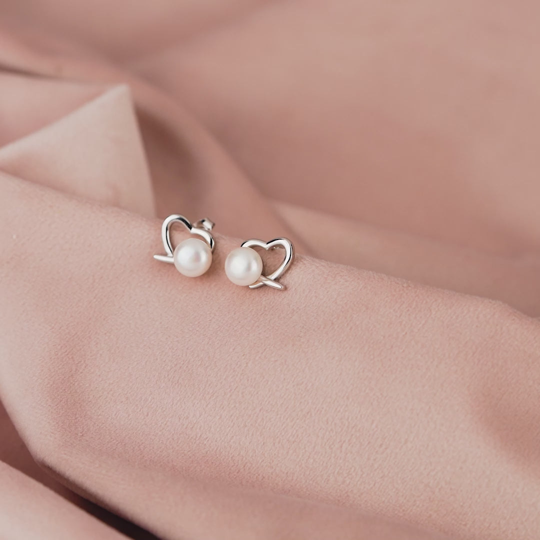 Heartfelt Pearl stud Earrings in Silver Alloy