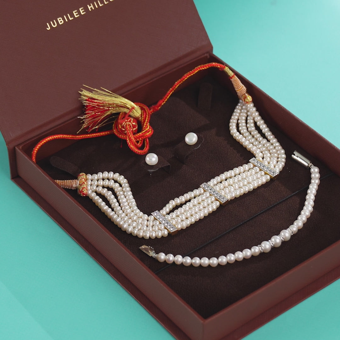 Noor Pearl Set (Freshwater Pearl Necklace, Bracelet & Stud Earrings Set)