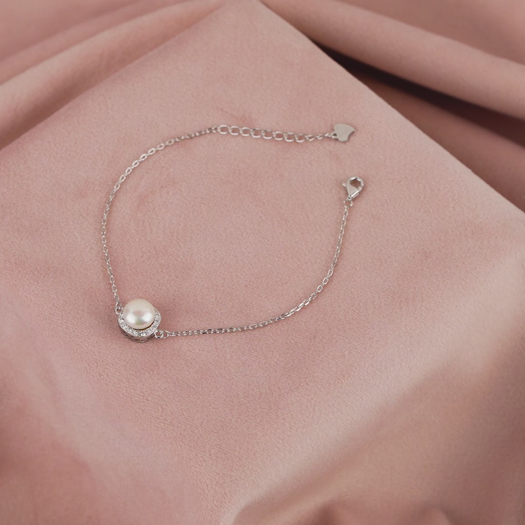 Stunning Bracelet with Fresh Water Pearl and CZ Stones