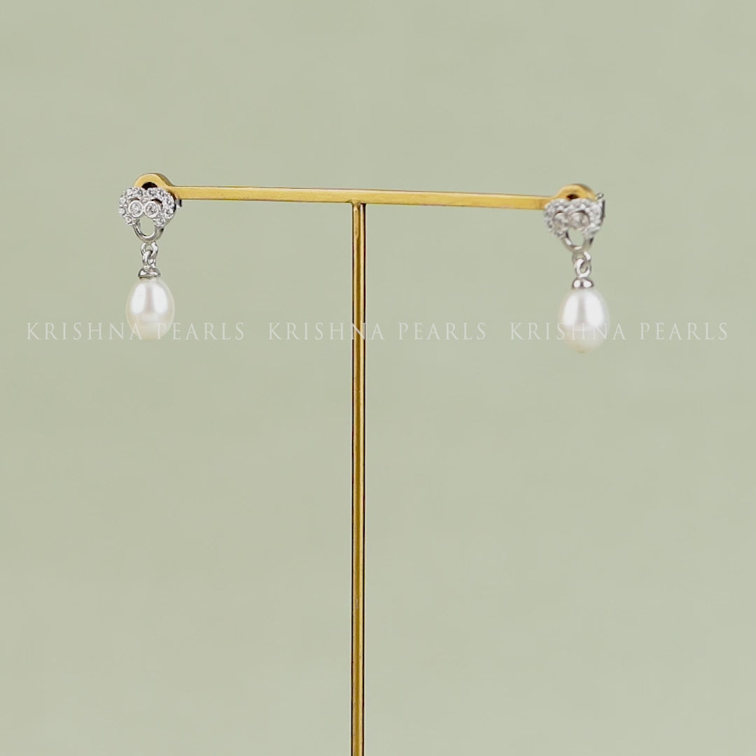 Silver Stud Earrings with White Freshwater Pearls