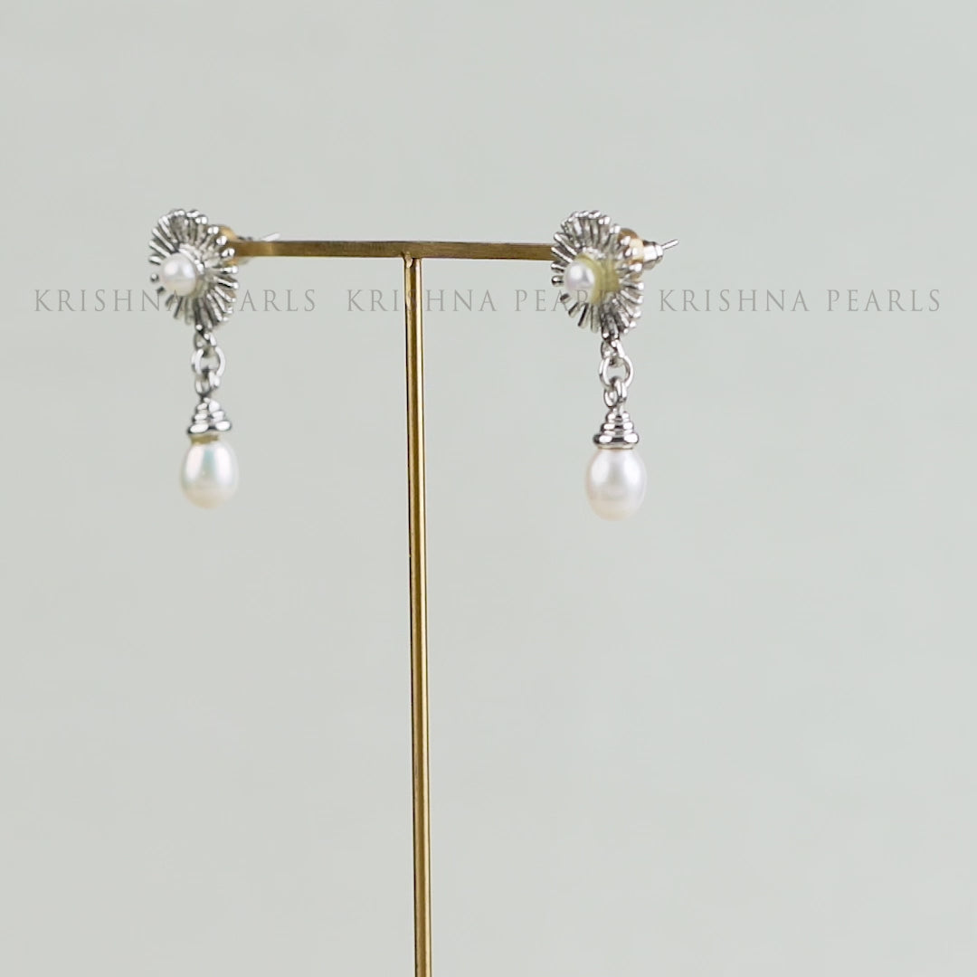 White Pearl Silver Drop Earrings