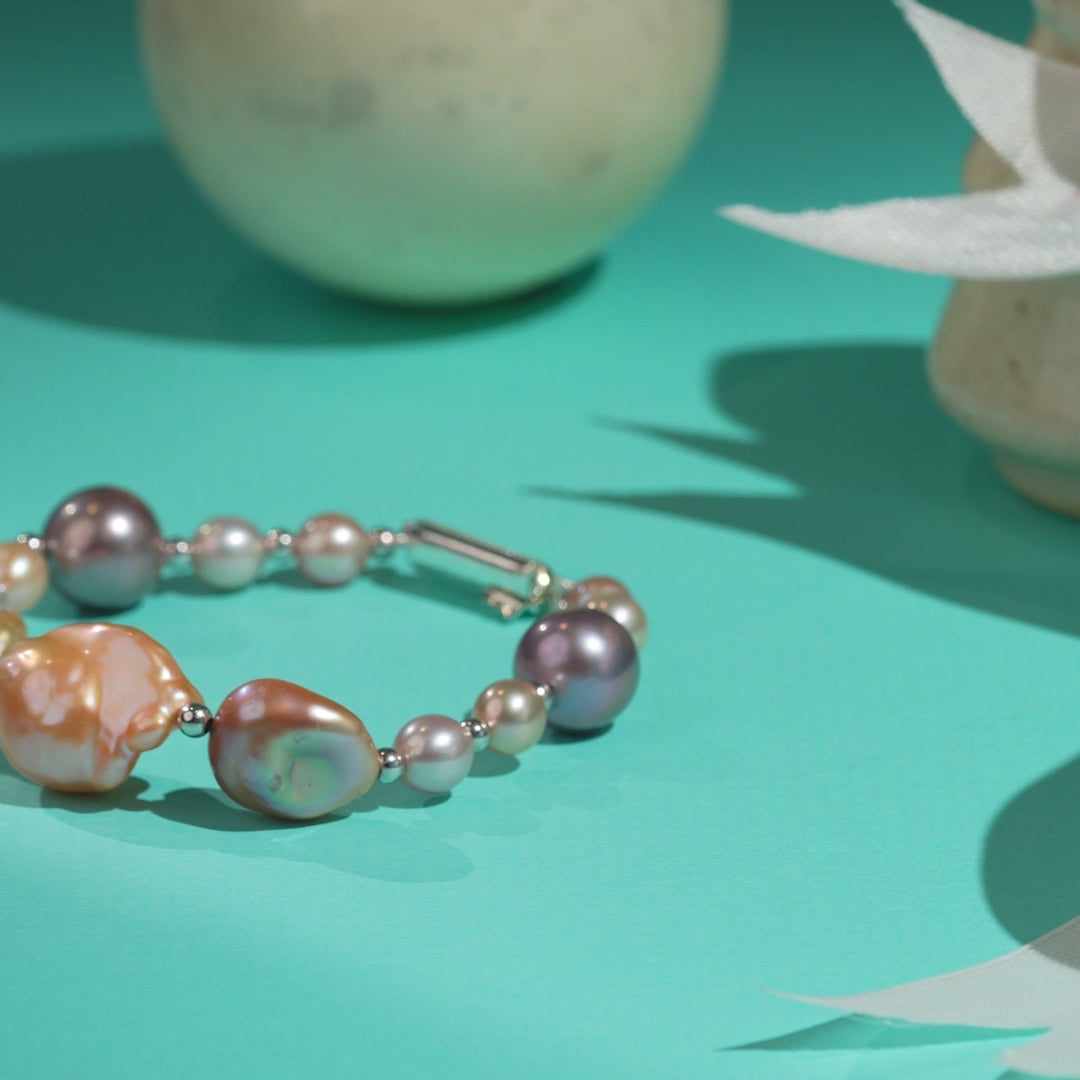 Multicolor Baroque Pearl Bracelet With Silver Clasp