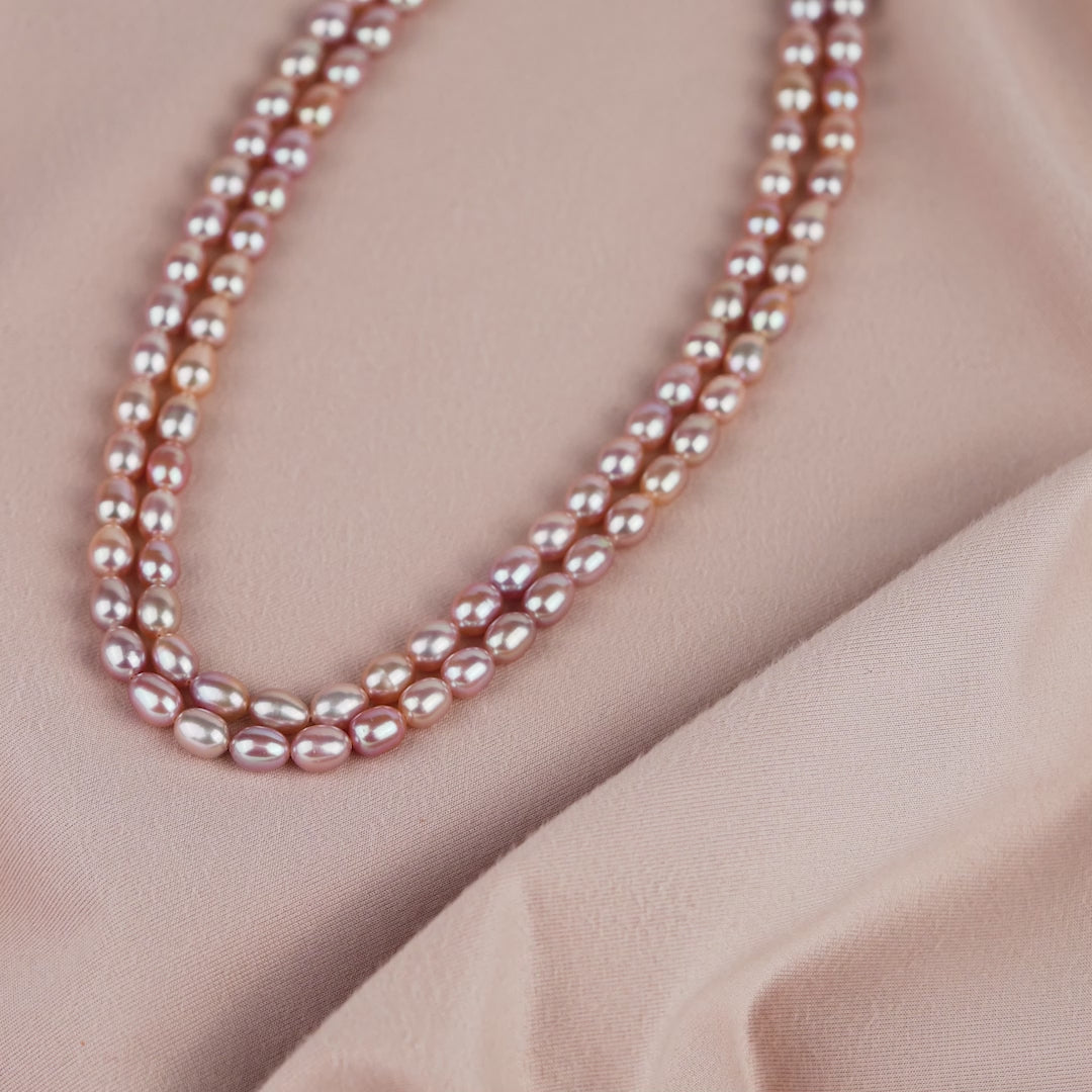Trendy Peach Color Pearl Necklace with Double Strips