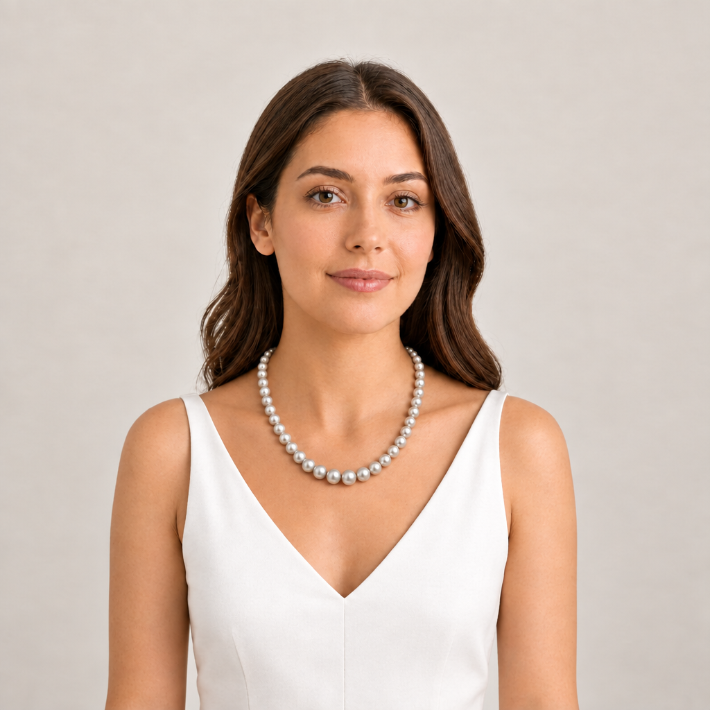 Grey Pearl Graduation Necklace (Round Freshwater Pearl String)